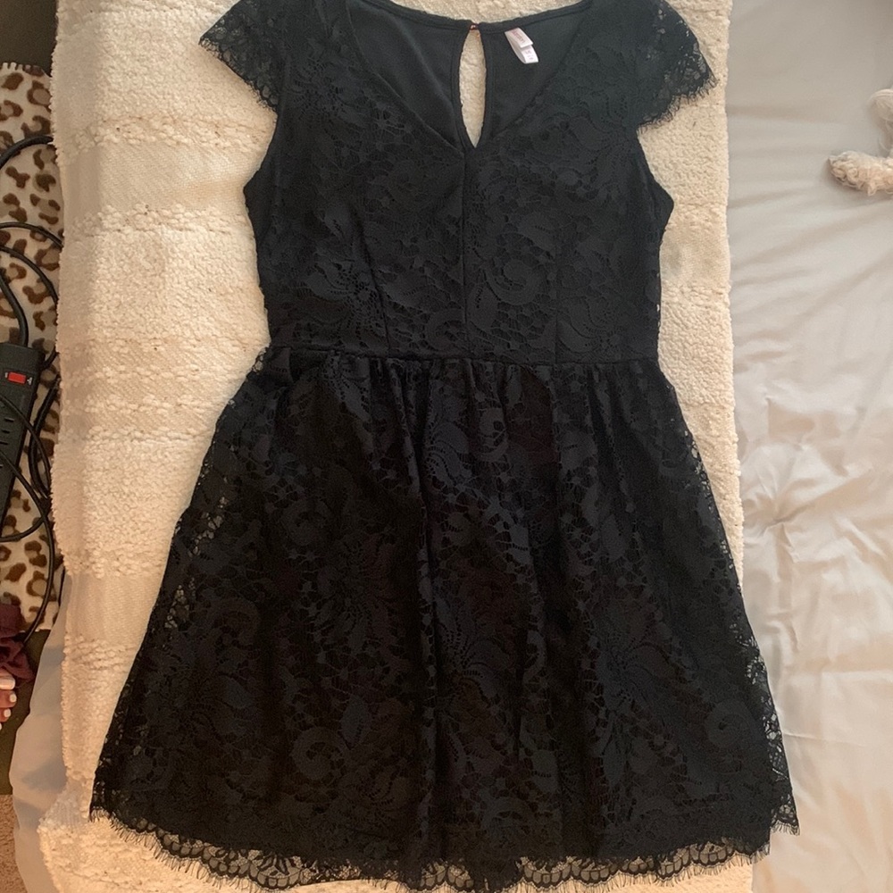 Black lace dress with lace cap sleeve